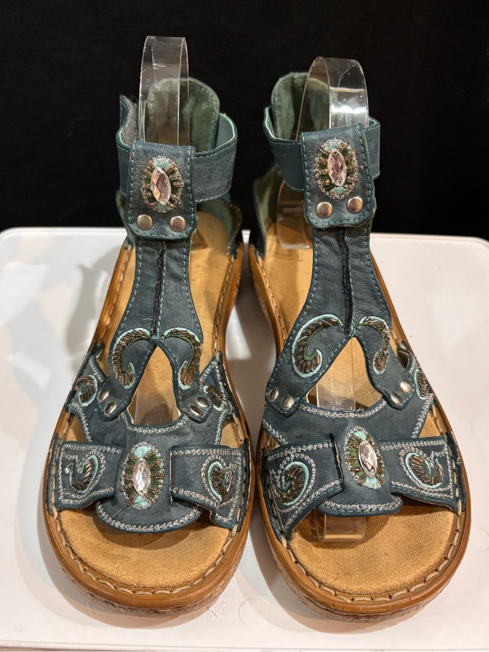 RIEKER Embellished Leather Comfort Sandal–EU 37 / US 6.5-7 – Blue Boho T-Strap - Picture 12 of 12
